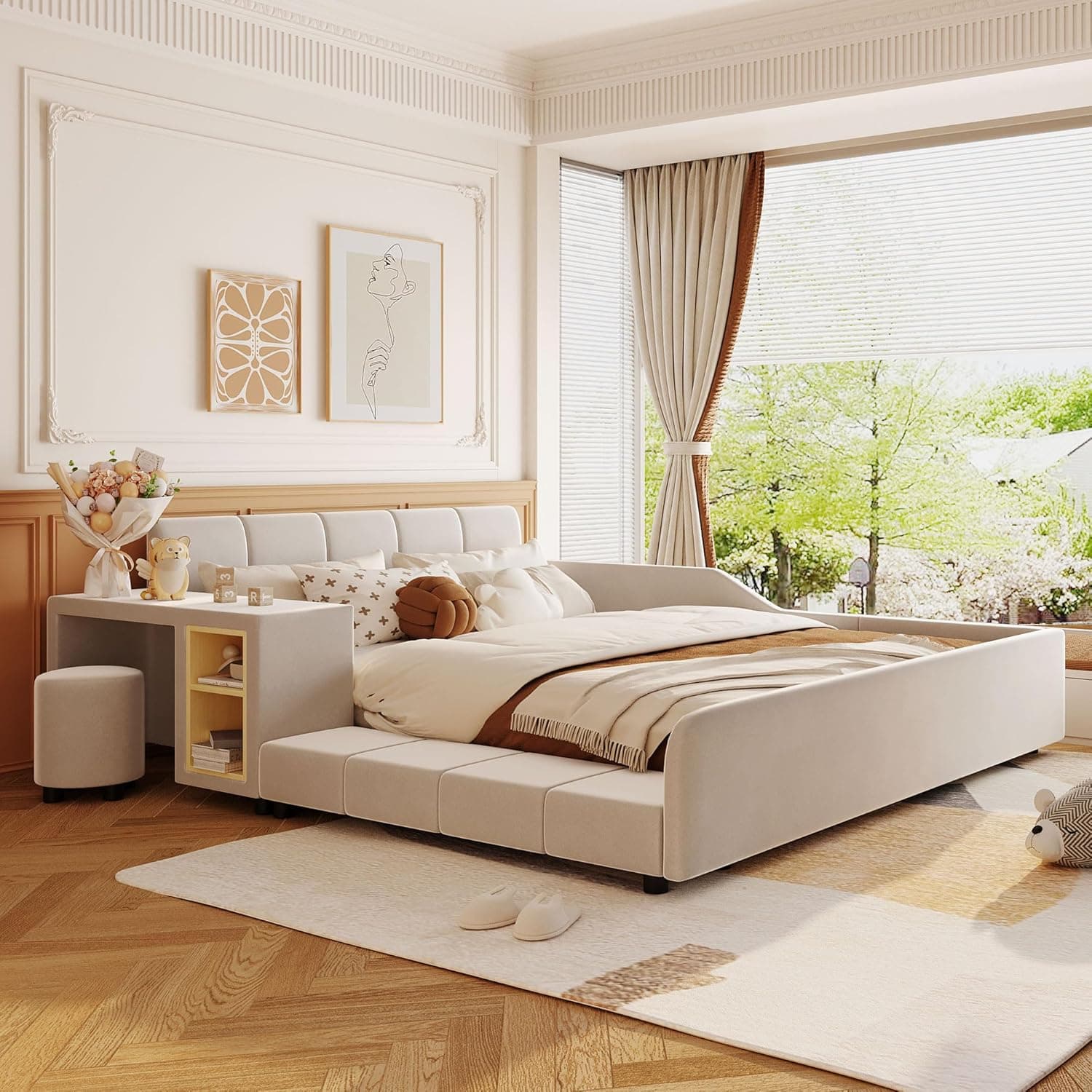 Wood Full Size Storage Hydraulic Platform Bed With Twin Size Trundle