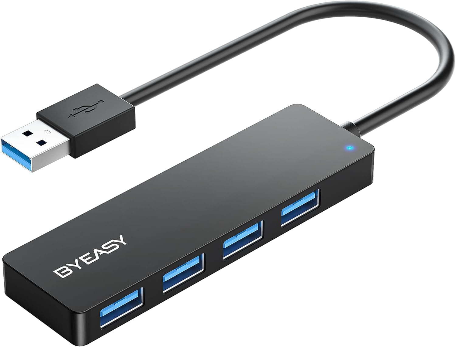 BYEASY 4-Port USB 3.0 Hub Ultra Slim Portable USB Splitter (Leather Black)
